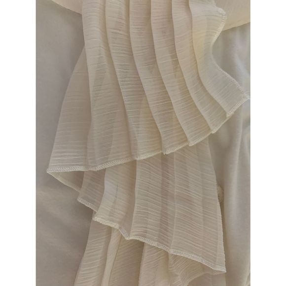 New York & Co Cream Pleated Ruffle Front Scarf Sleeveless Shell Top M (A-008) - Picture 2 of 8